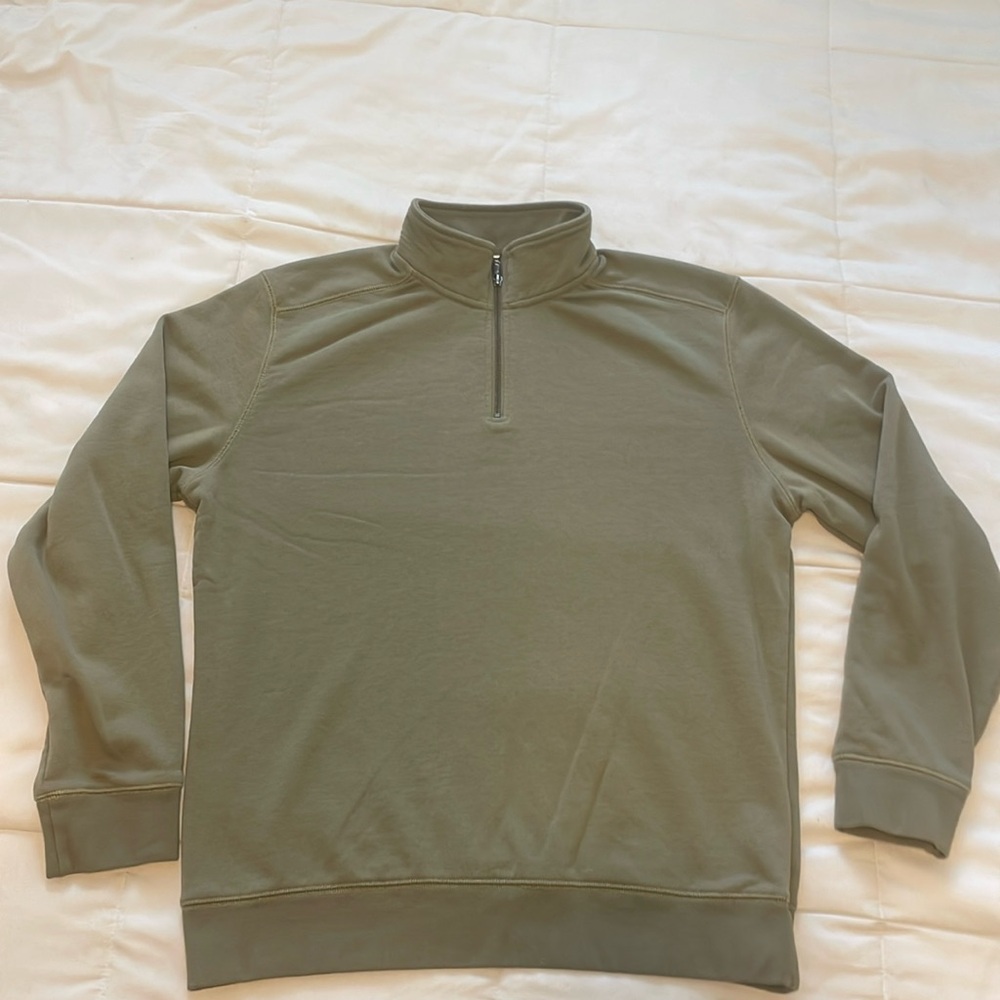 Lands' End 1/4 zip olive green sweater. Cotton/poly Men's L. Like new condition.